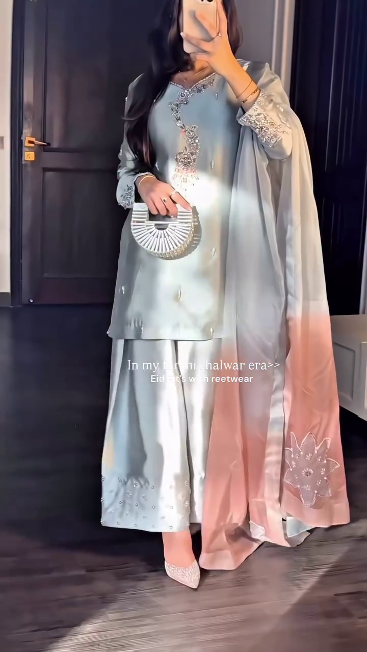🌸✨ “Ombre Dream Embellished Formal Frock–Shalwar Set – Soft Luxury for Every Festive Moment” ✨🌸