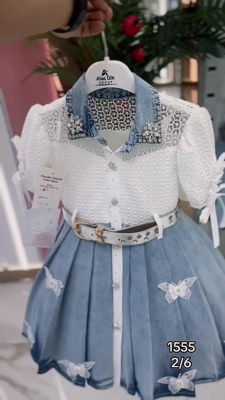 ✨🦋 “Denim Princess Butterfly Lace Frock – Stylish Kidswear Magic!”