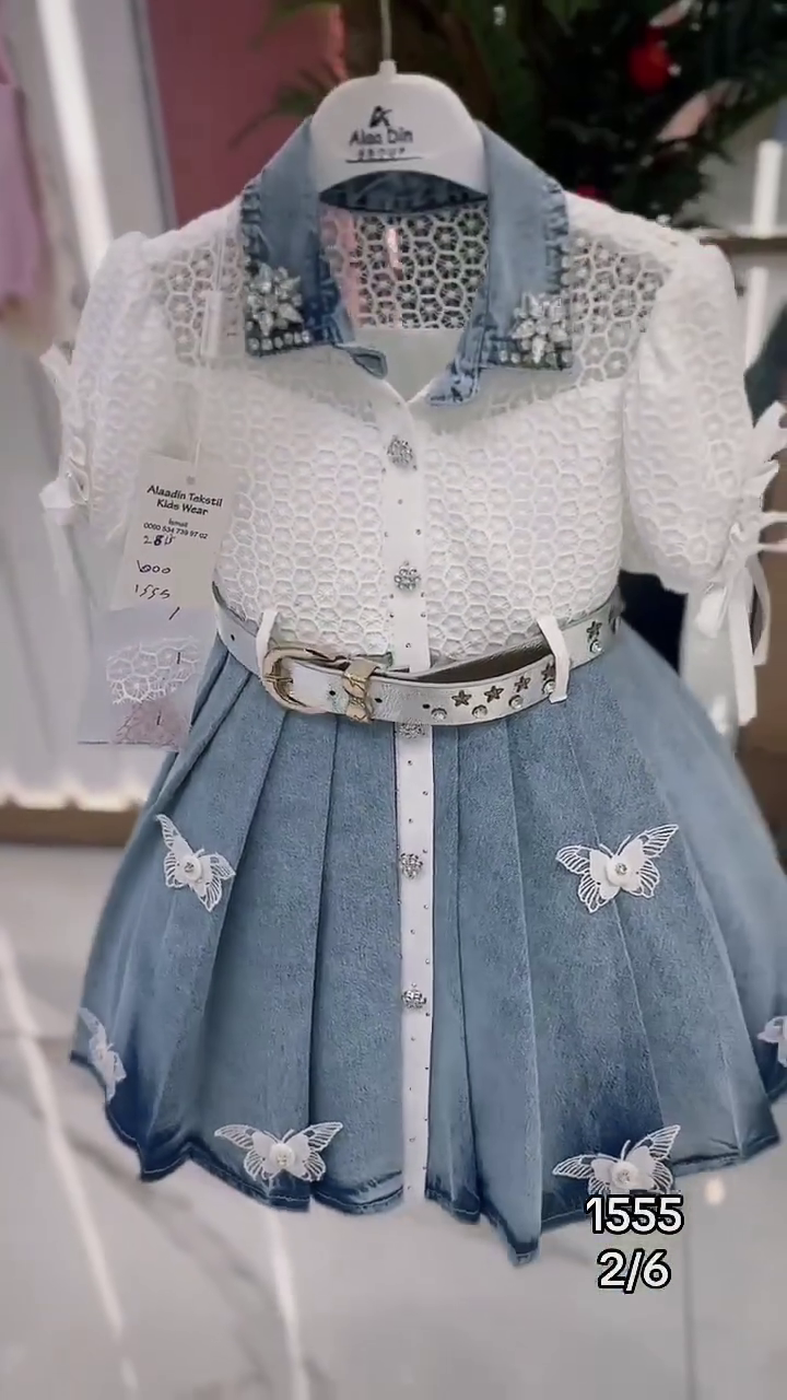 ✨🦋 “Denim Princess Butterfly Lace Frock – Stylish Kidswear Magic!”