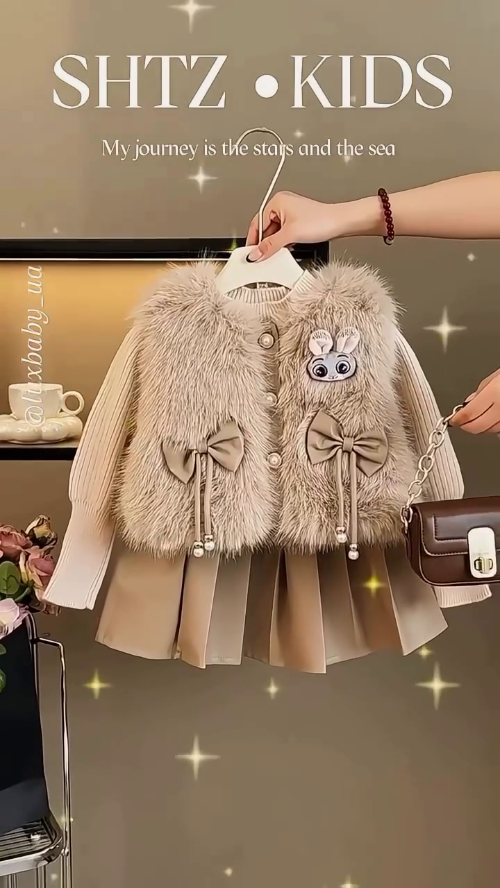🌟🧸 “Luxury Fur Bow Winter Princess Set – Stylish & Cozy Kids Outfit”