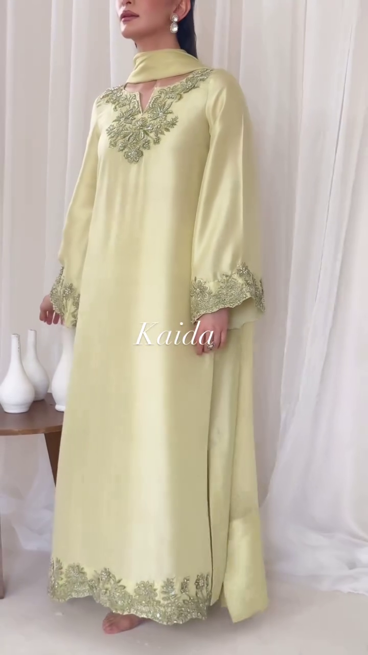 ✨🌼 “Kaida Luxury Pastel Embroidered Silk Set – Timeless Grace for Every Celebration”
