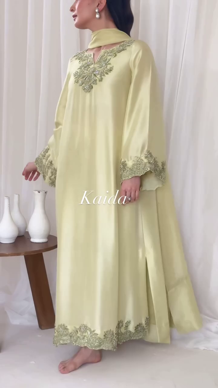 ✨🌼 “Kaida Luxury Pastel Embroidered Silk Set – Timeless Grace for Every Celebration”