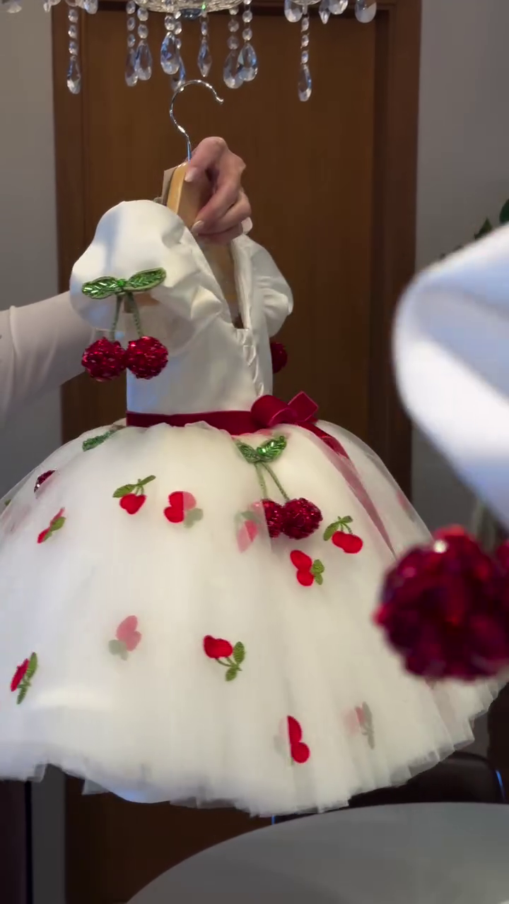 🍒✨ "Cherry Blossom Princess Couture Dress – 3D Crystal Cherry Fairy Party Wear for Little Girls" ✨🍒