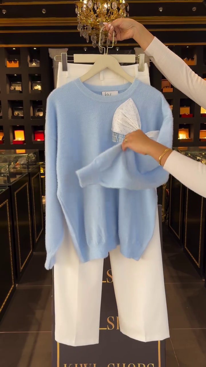 ❄️💙 “Winter Dream Bow Knit Set – Soft, Stylish & Elegant Premium Wear (XXS–XXL)” 💙❄️