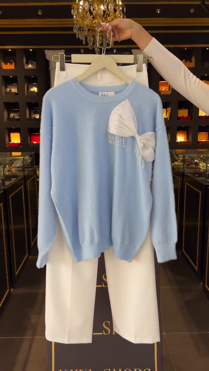 ❄️💙 “Winter Dream Bow Knit Set – Soft, Stylish & Elegant Premium Wear (XXS–XXL)” 💙❄️