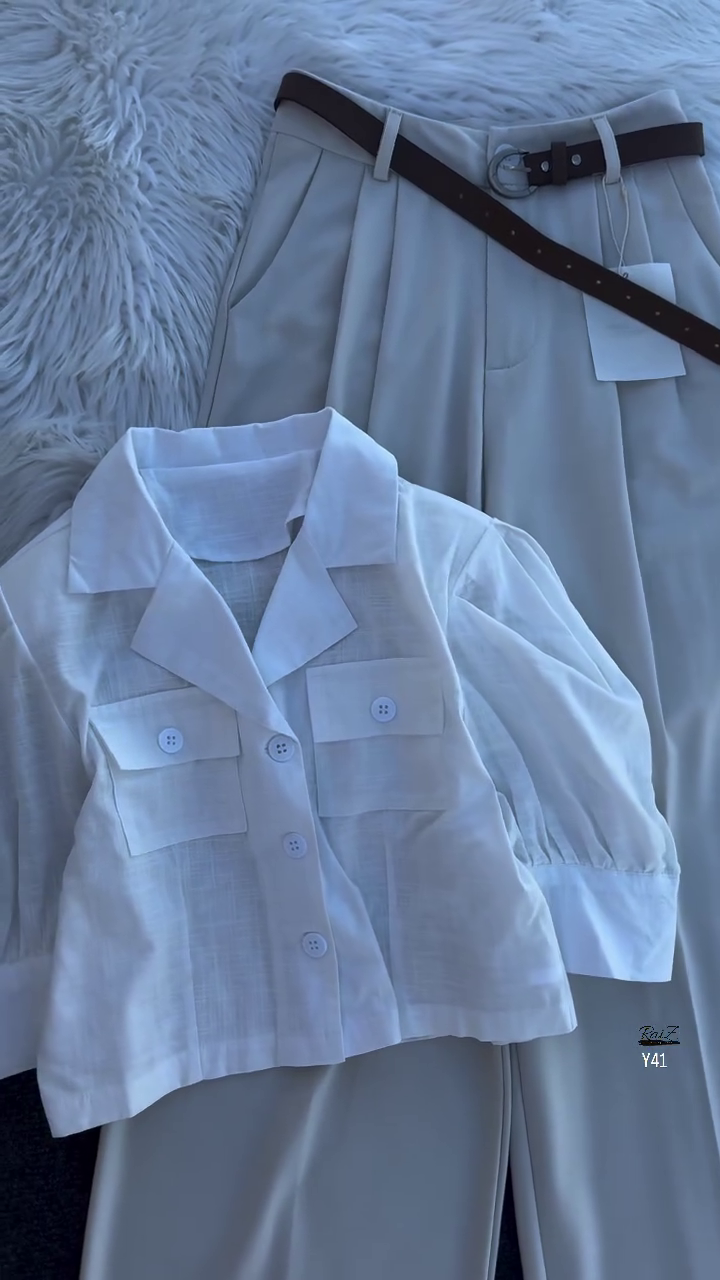 💛 “Sunshine Chic Co-ord Set – Yellow Crop Shirt & Cream Wide-Leg Trousers (XXS–XXL)” 💛