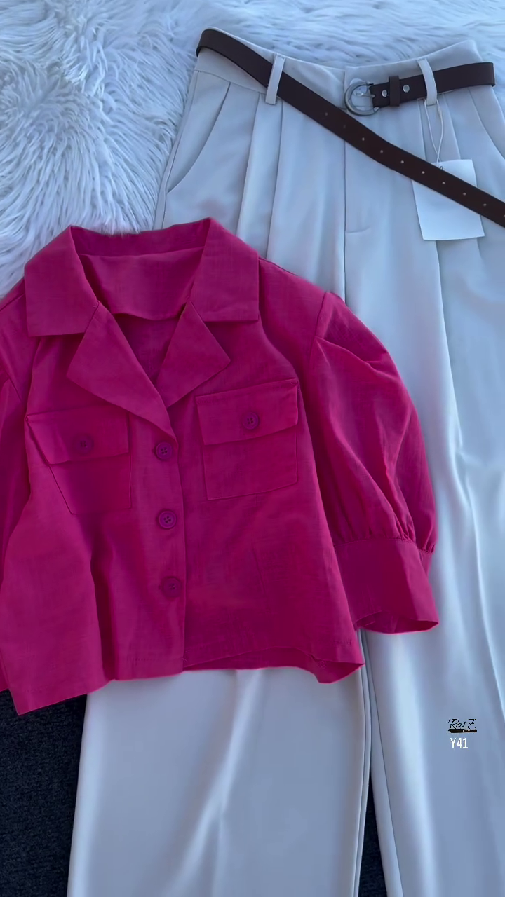 💛 “Sunshine Chic Co-ord Set – Yellow Crop Shirt & Cream Wide-Leg Trousers (XXS–XXL)” 💛