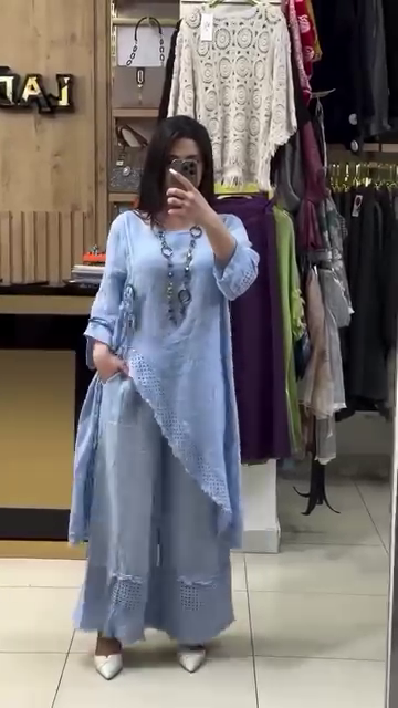 💙 “Sky Breeze Asymmetric Kurta & Palazzo Set – Premium Cotton Comfort (XXS–XXL)” 💙
