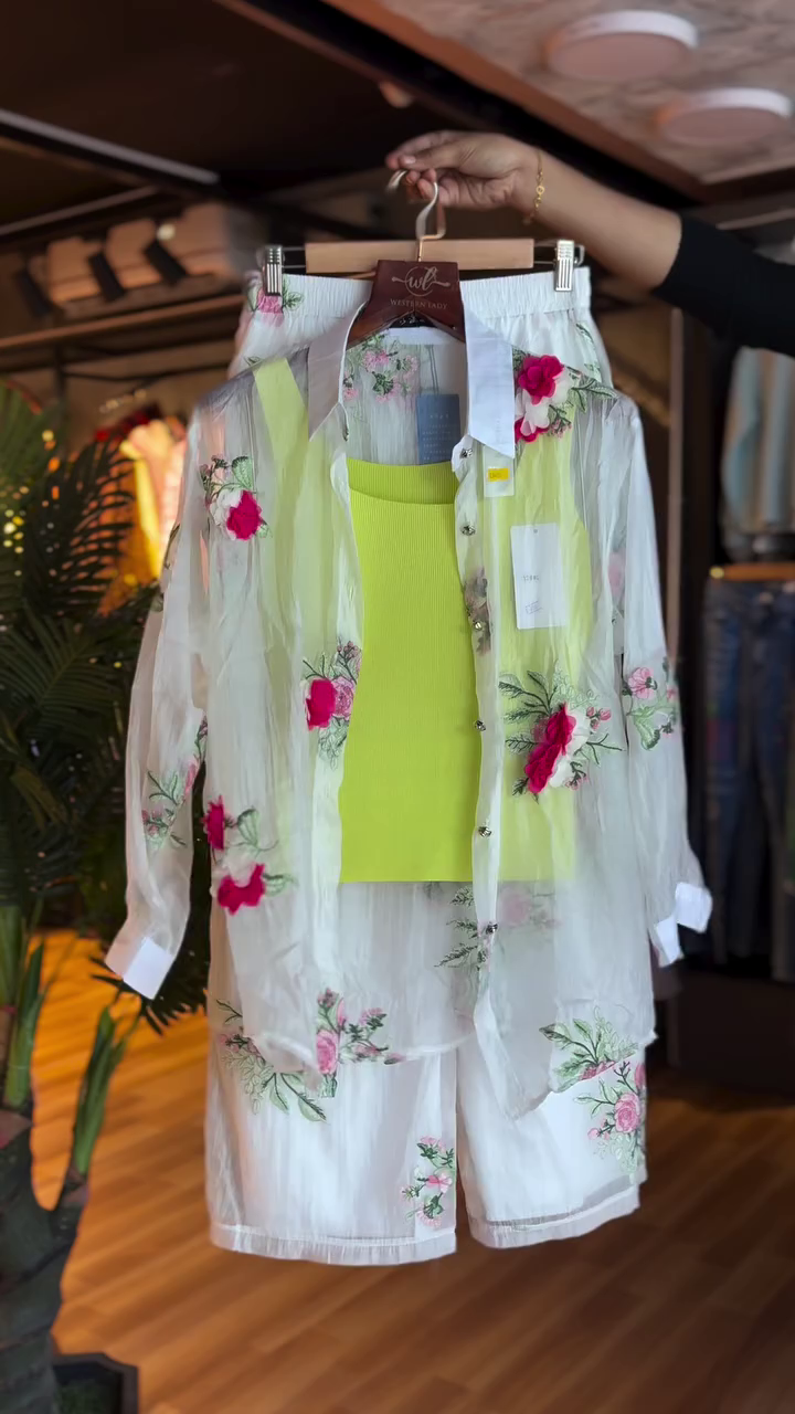 🌸✨ “Blooming Elegance Floral Mesh 3-Piece Summer Set – Light, Fresh & Fashion-Forward (XXS–XXL)” ✨🌸