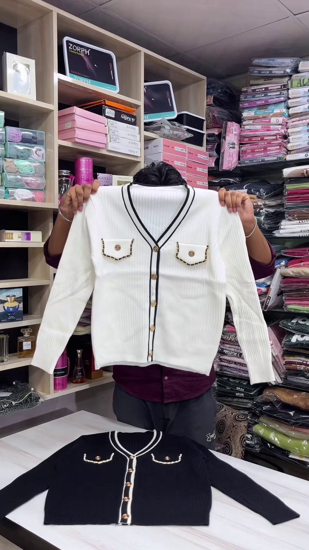 Classic Luxe Knit Cardigan – Elegant Button-Down Sweater with Gold Detail 🤍✨