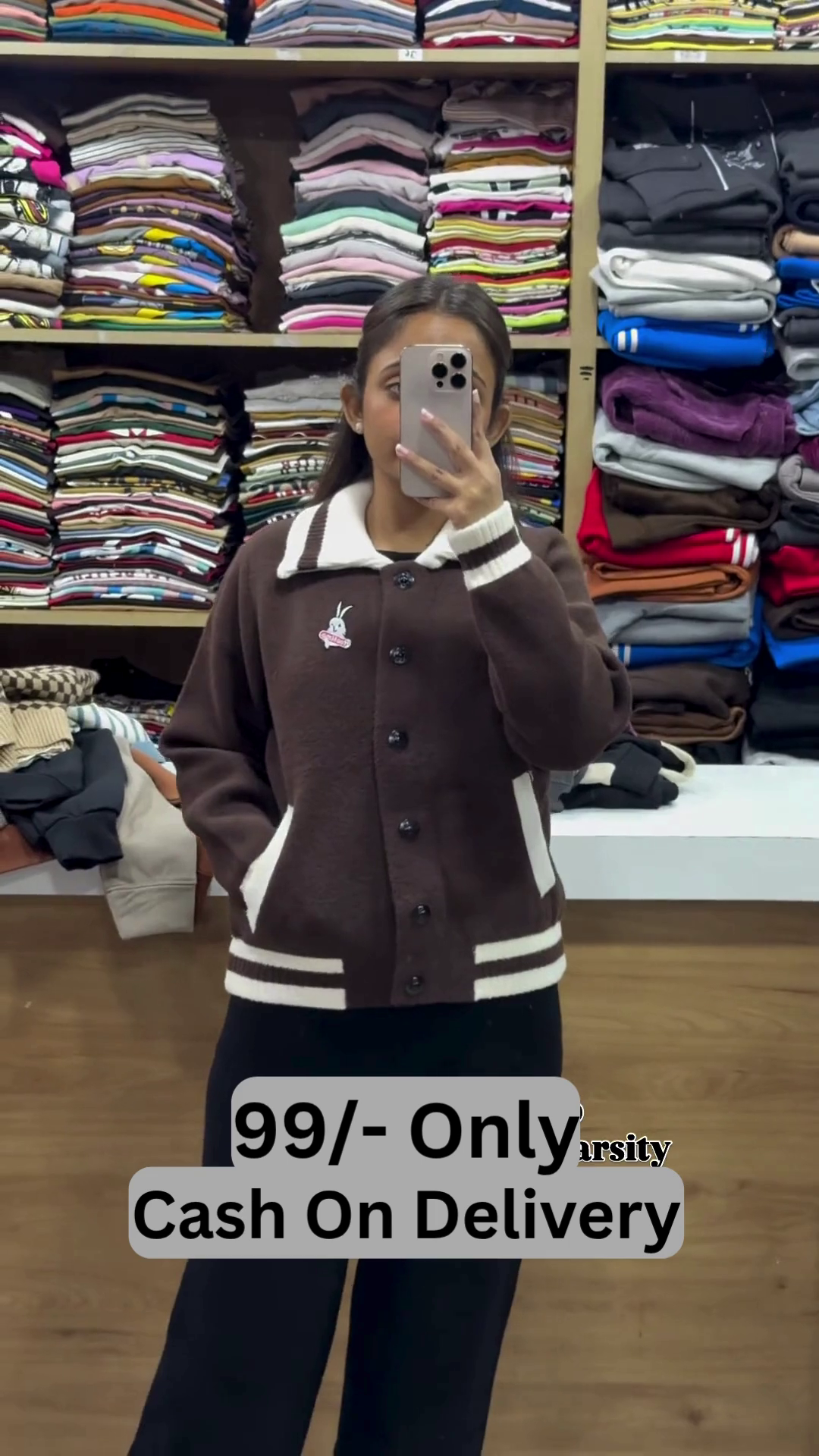 Cute Varsity Knit Cardigan – Trendy College Style Button-Up Sweater 🐰🖤