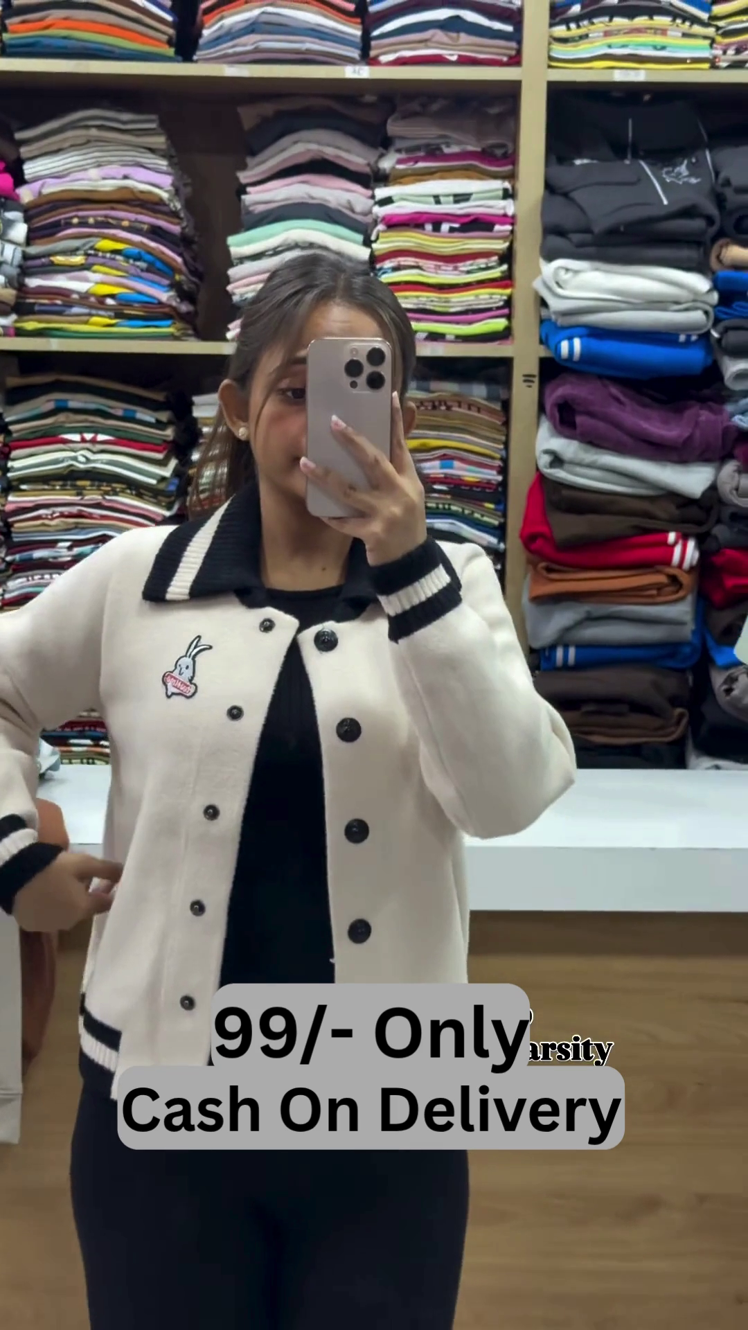 Cute Varsity Knit Cardigan – Trendy College Style Button-Up Sweater 🐰🖤