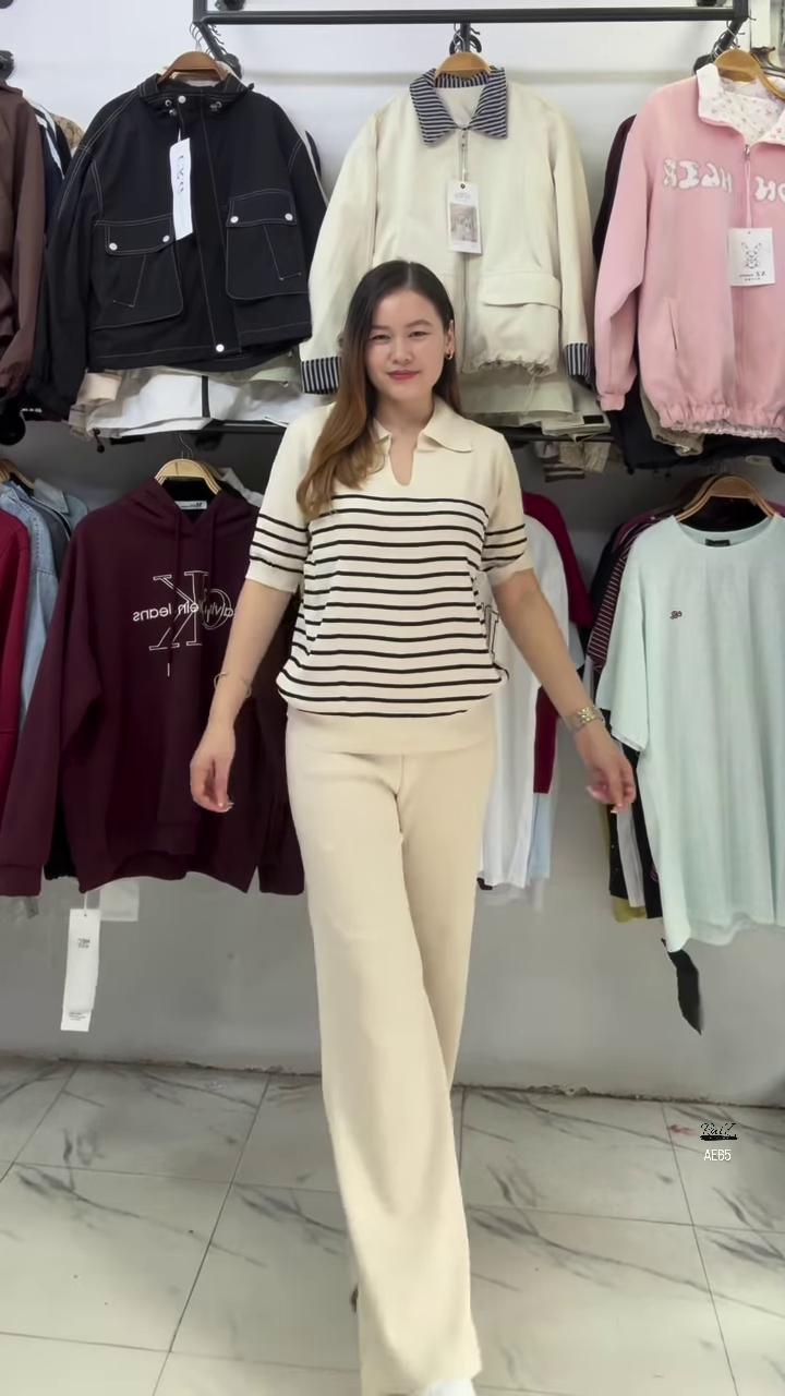 Elegant Striped Polo Co-Ord Set – Timeless Comfort with Chic Minimal Style 🤍🖤