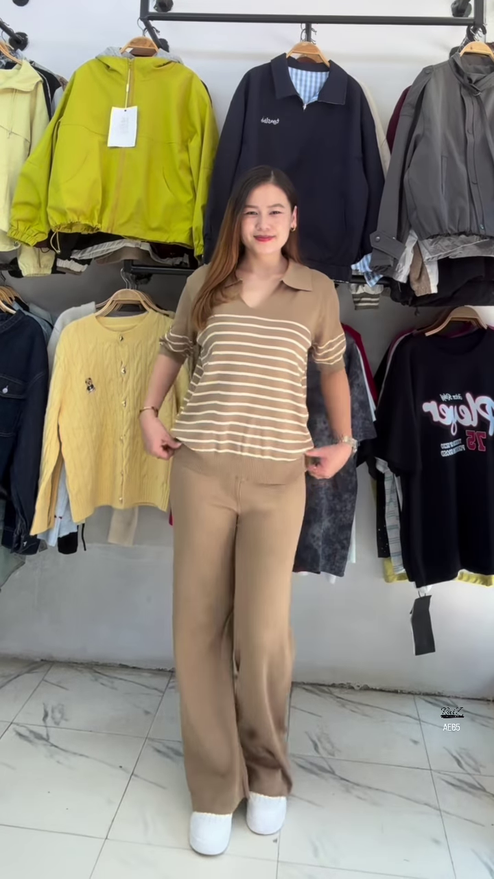 Elegant Striped Polo Co-Ord Set – Timeless Comfort with Chic Minimal Style 🤍🖤