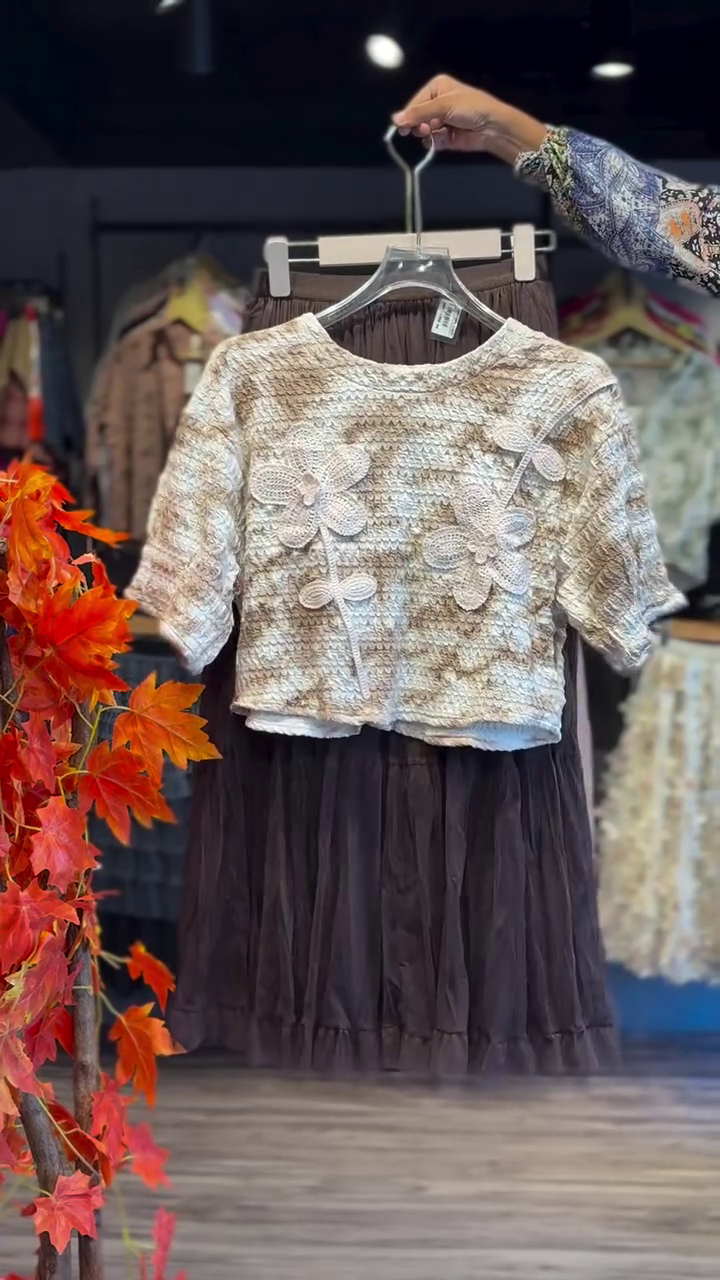 🌼 Blossom Charm Layered Dress Set 🌿 | Textured Floral Top & Flowy Skirt | XXS–XXL