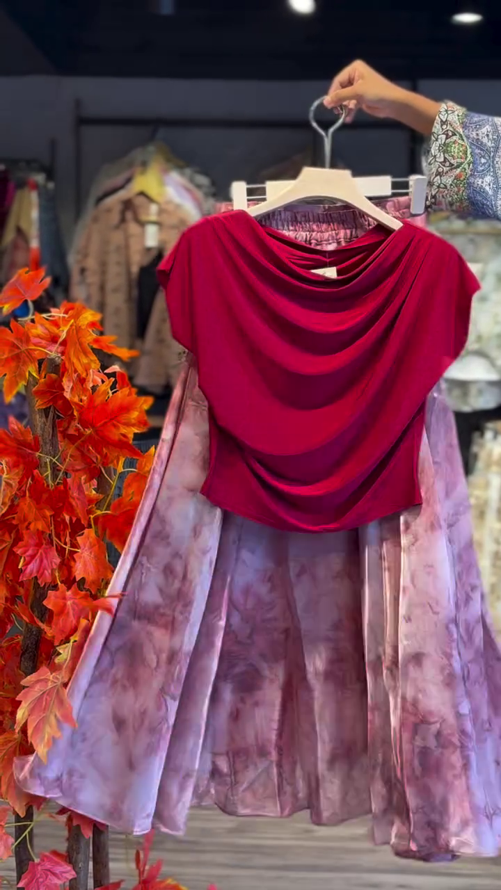 ❤️ Ruby Elegance Draped Top & Flowy Skirt Set 💃 | Chic Layered Ensemble |