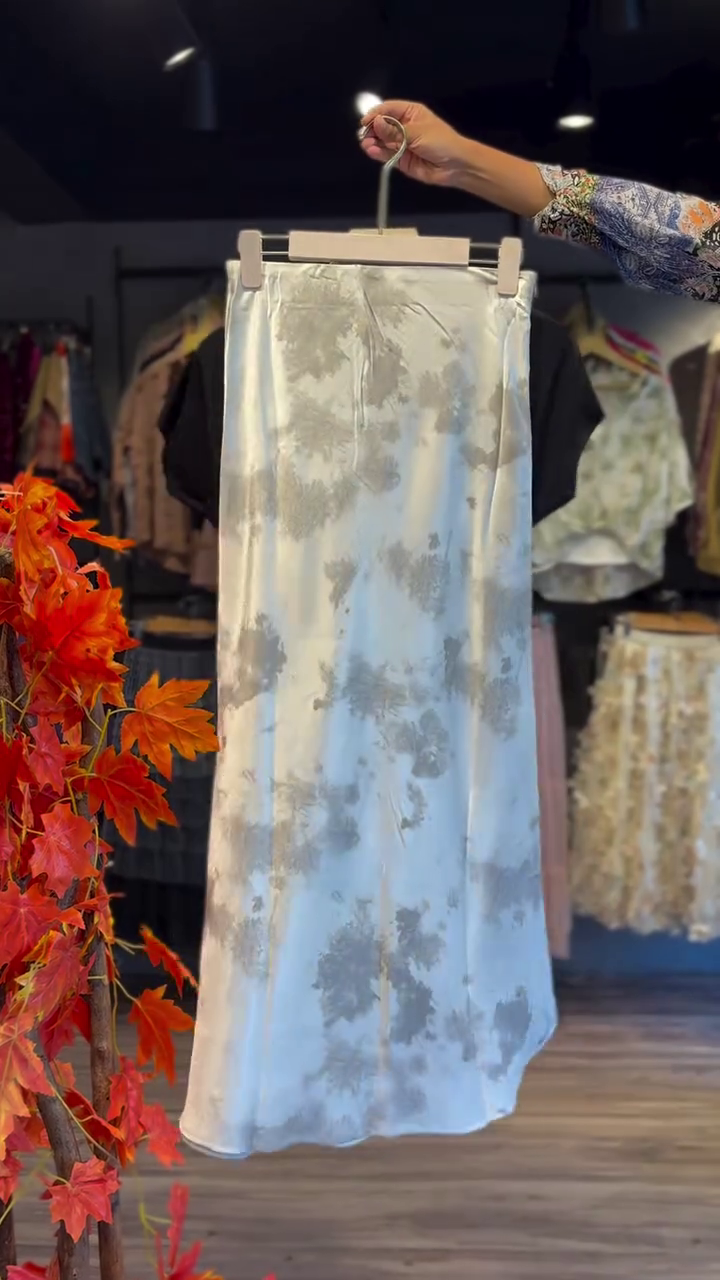 🖤 Midnight Grace Draped Top & Printed Skirt Set ✨ | Elegant Two-Piece Ensemble |