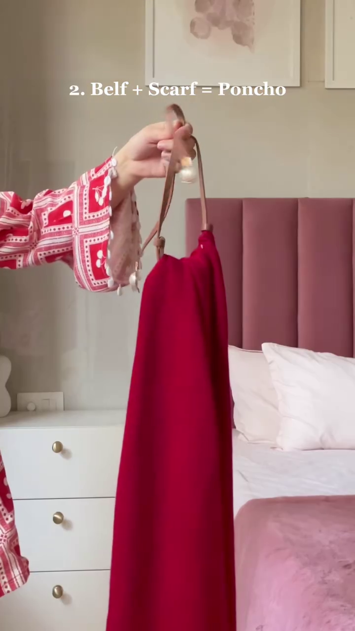 ❤️ Scarlet Charm Poncho Co-Ord Set – Elegant Belted Wrap Top with Statement Sleeves ❤️