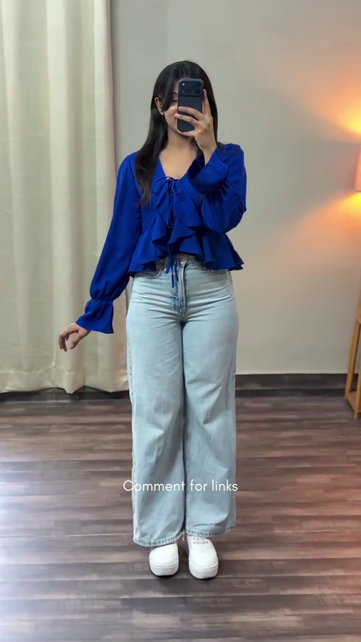 💙 Royal Ruffle Tie-Up Blouse – Chic Statement Top Collection 💙