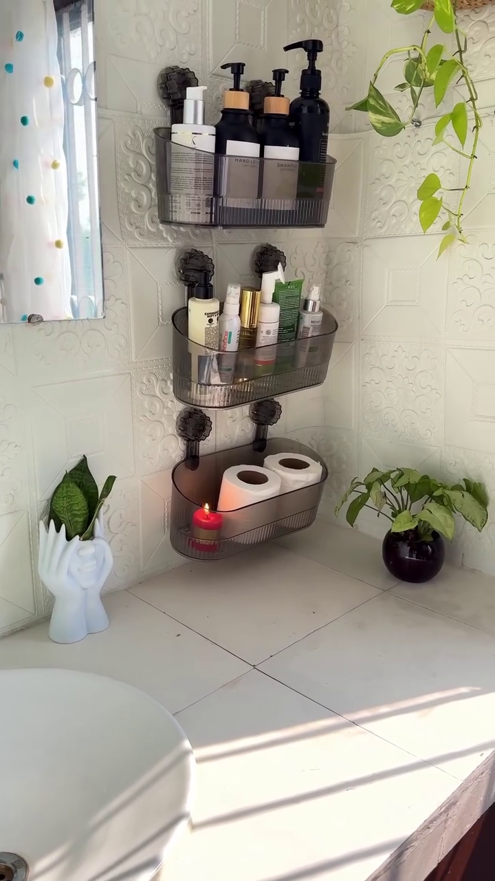 🛁✨ AquaStack 3-Tier Wall Mounted Bathroom Organizer – Sleek, Strong & Space-Saving 💧🖤