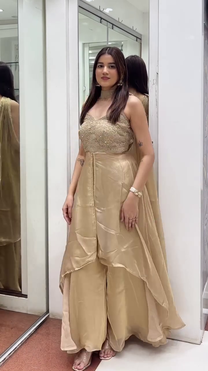 ✨ Golden Aura Embroidered Palazzo Gown Set – Regal Radiance Redefined ✨