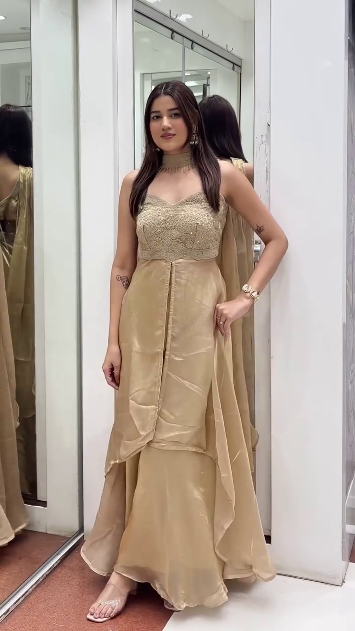 ✨ Golden Aura Embroidered Palazzo Gown Set – Regal Radiance Redefined ✨