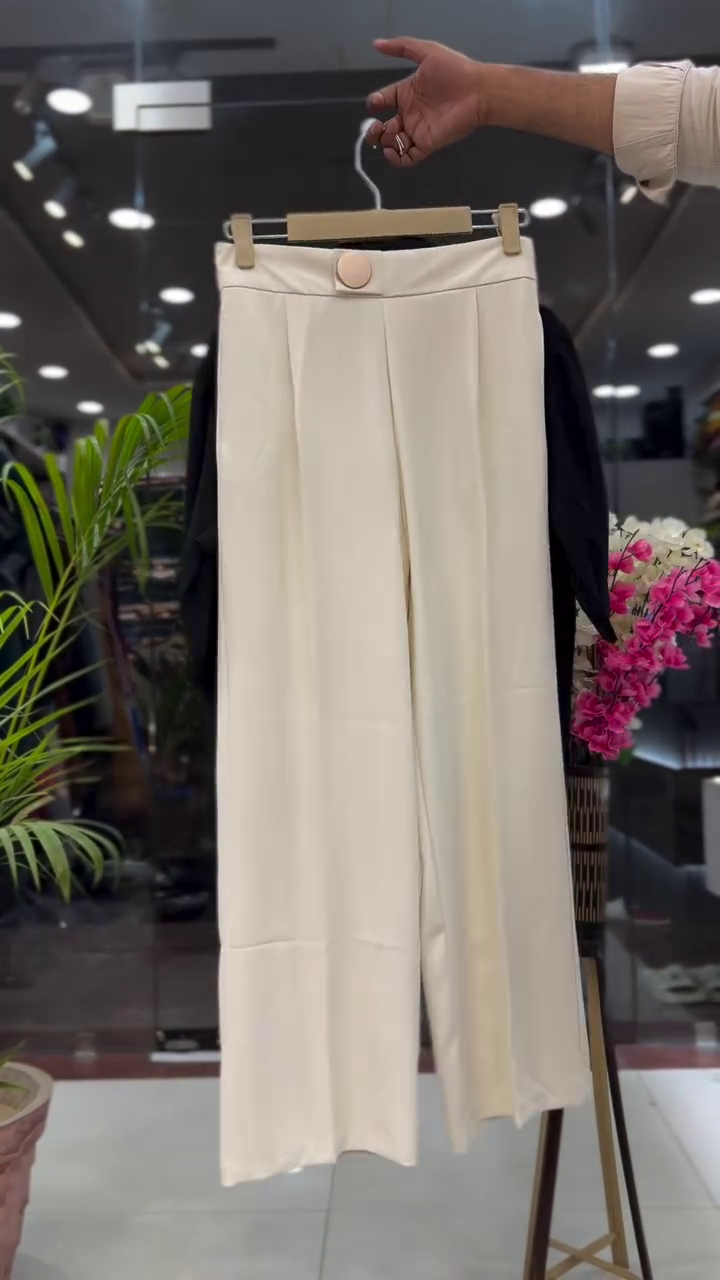 💚 Lime Luxe Lace-Detail Shirt & Ivory Wide-Leg Co-Ord Set 🤍