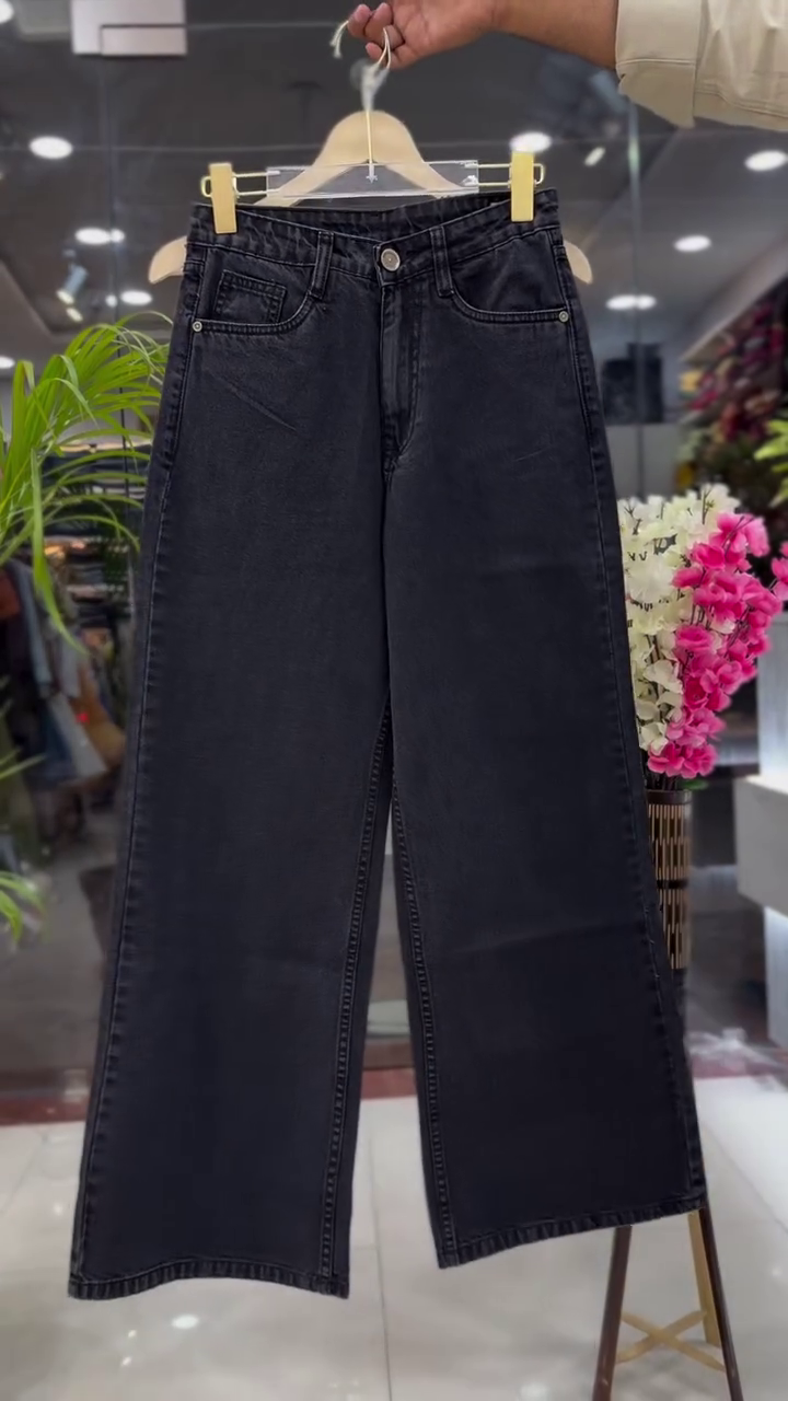 🤍 Snow Pearl Bow Top & Midnight Wide-Leg Denim Co-Ord Set 🖤