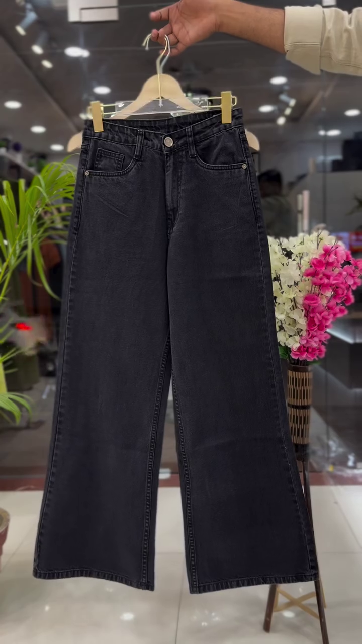 🤍 Snow Pearl Bow Top & Midnight Wide-Leg Denim Co-Ord Set 🖤