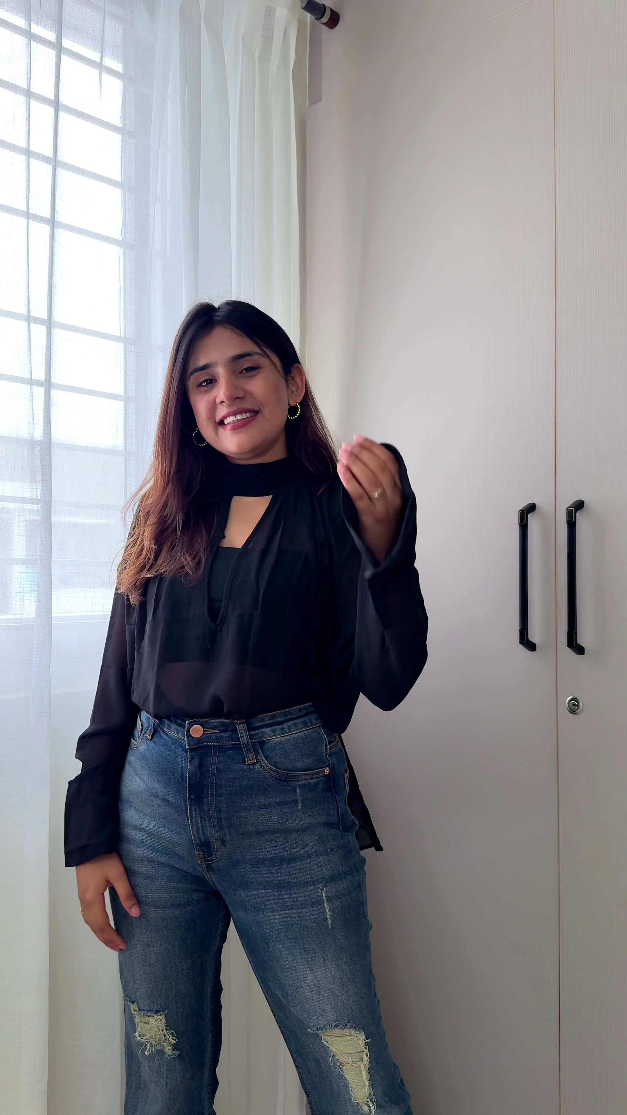 🖤 Midnight Elegance Sheer Choker-Neck Blouse | XXS–XXL ✨