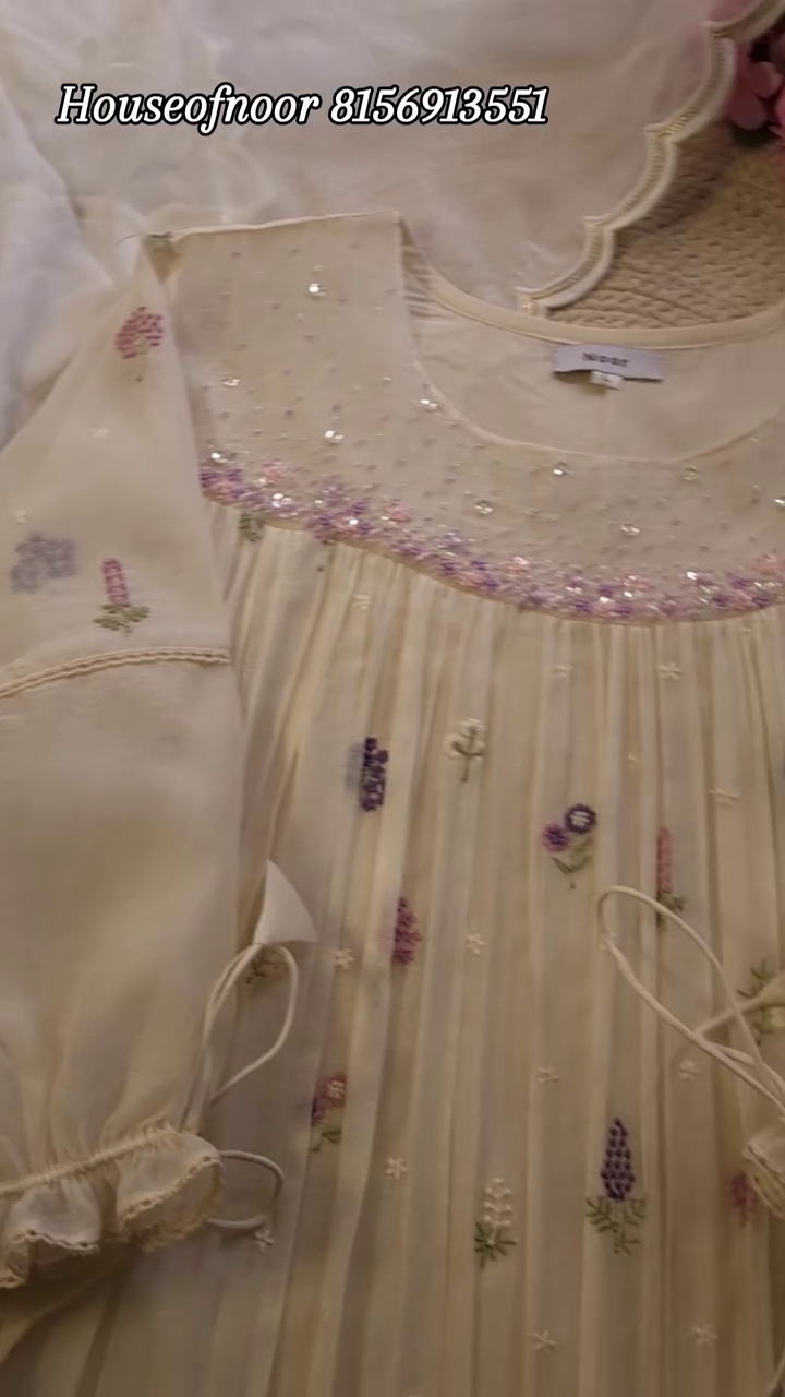 🌸 Ivory Blossom Embroidered Festive Dress | XXS–XXL ✨