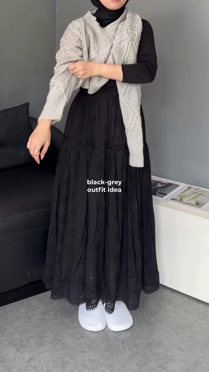 🖤 Elegant Noir Eyelet Maxi Dress & Knit Cardigan Set | XXS–XXL ✨
