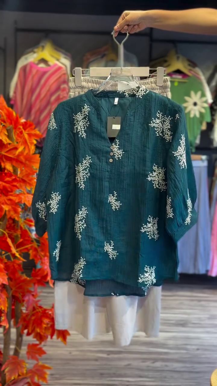 💚 Emerald Frost Embroidered Kurti Set | XXS–XXL ✨