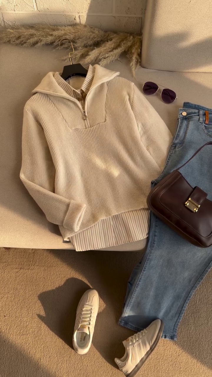 🤍 Cozy Luxe Ribbed Zip Sweater | Everyday Chic Collection | XXS–XXL 🍂✨