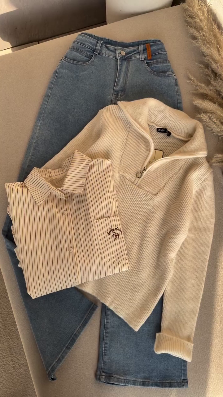 🤍 Cozy Luxe Ribbed Zip Sweater | Everyday Chic Collection | XXS–XXL 🍂✨