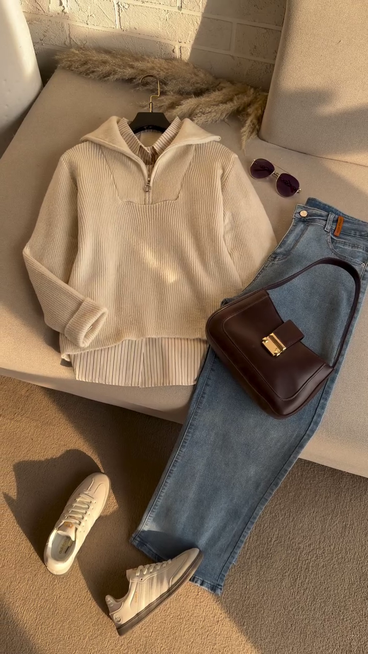 🤍 Cozy Luxe Ribbed Zip Sweater | Everyday Chic Collection | XXS–XXL 🍂✨