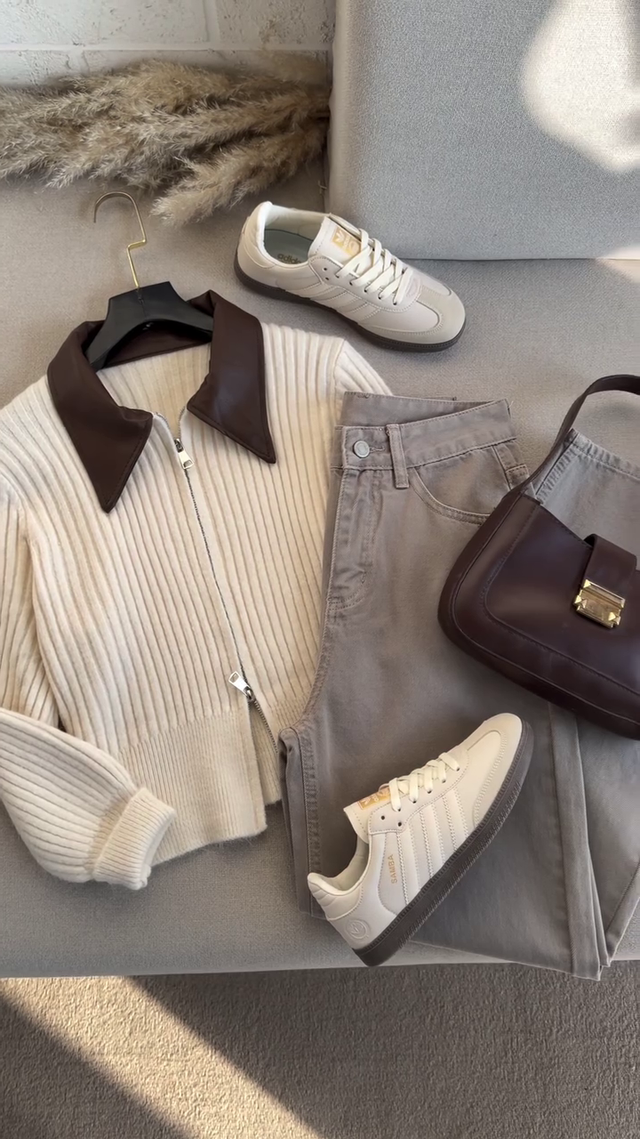 🤎 Chic Contrast Collar Ribbed Cardigan | Cozy Luxe Collection | XXS–XXL ✨