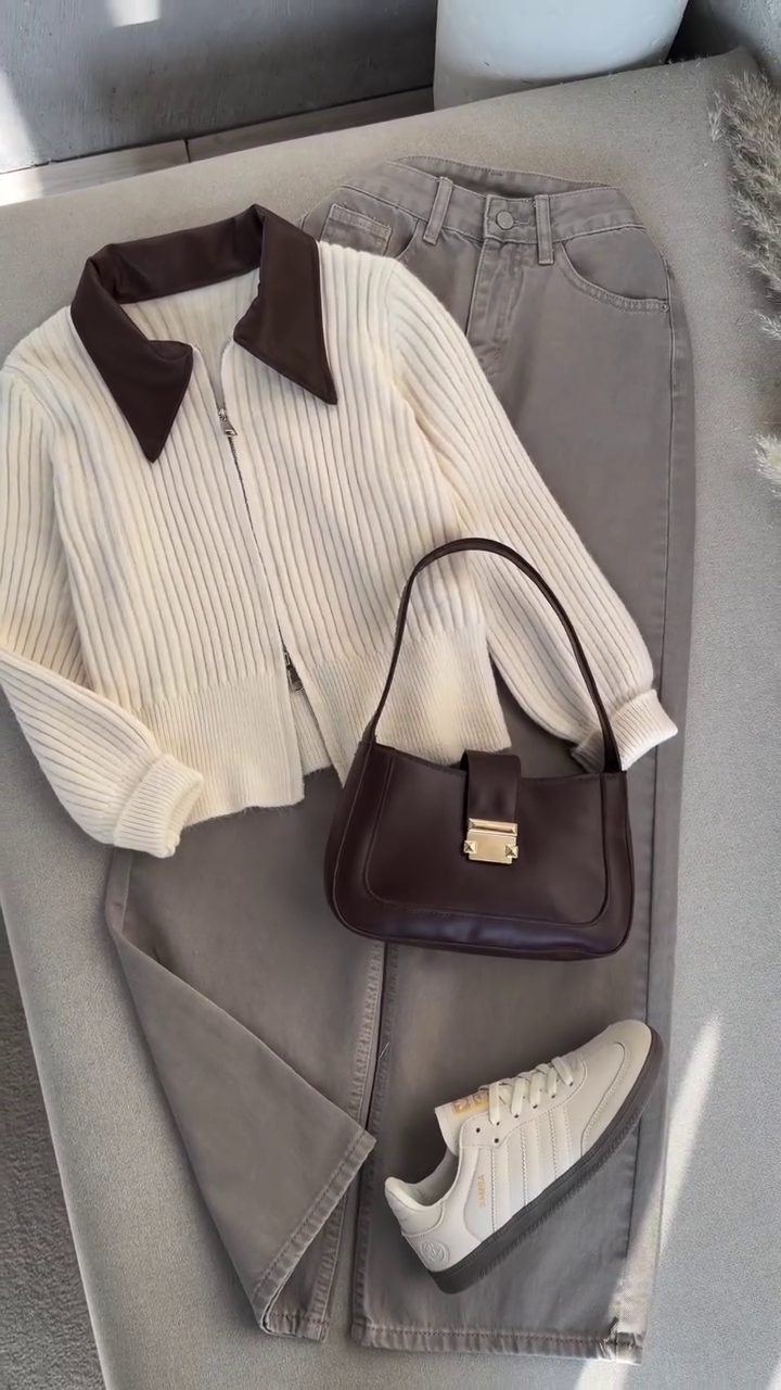 🤎 Chic Contrast Collar Ribbed Cardigan | Cozy Luxe Collection | XXS–XXL ✨