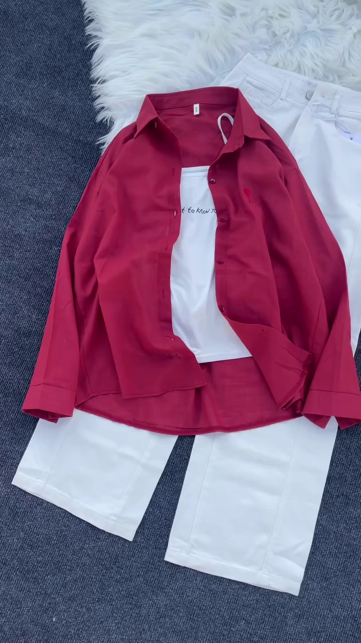 🌸 Blush Chic Layered Summer Set – Pink Shirt, Camisole & Wide-Leg Pants Outfit ✨👚