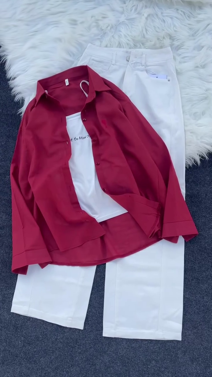 🌸 Blush Chic Layered Summer Set – Pink Shirt, Camisole & Wide-Leg Pants Outfit ✨👚