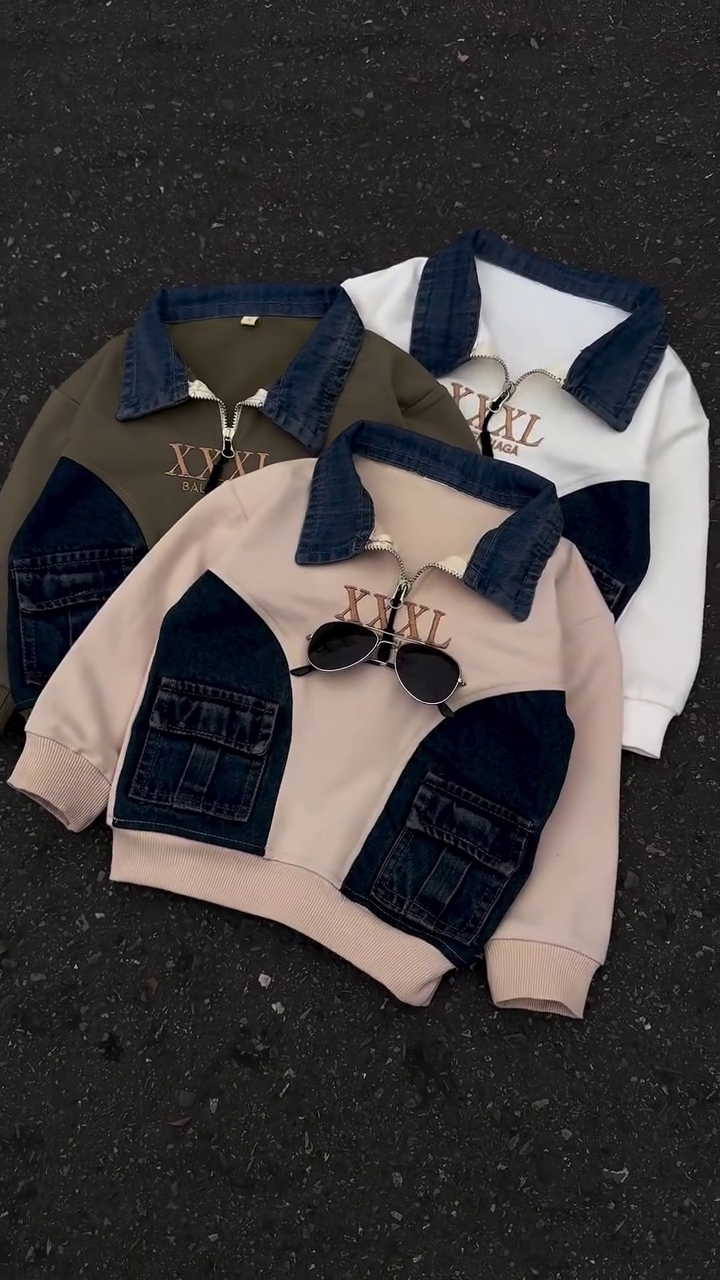 🧥 Urban Denim Patch Sweatshirt – Trendy Street Kids Collection