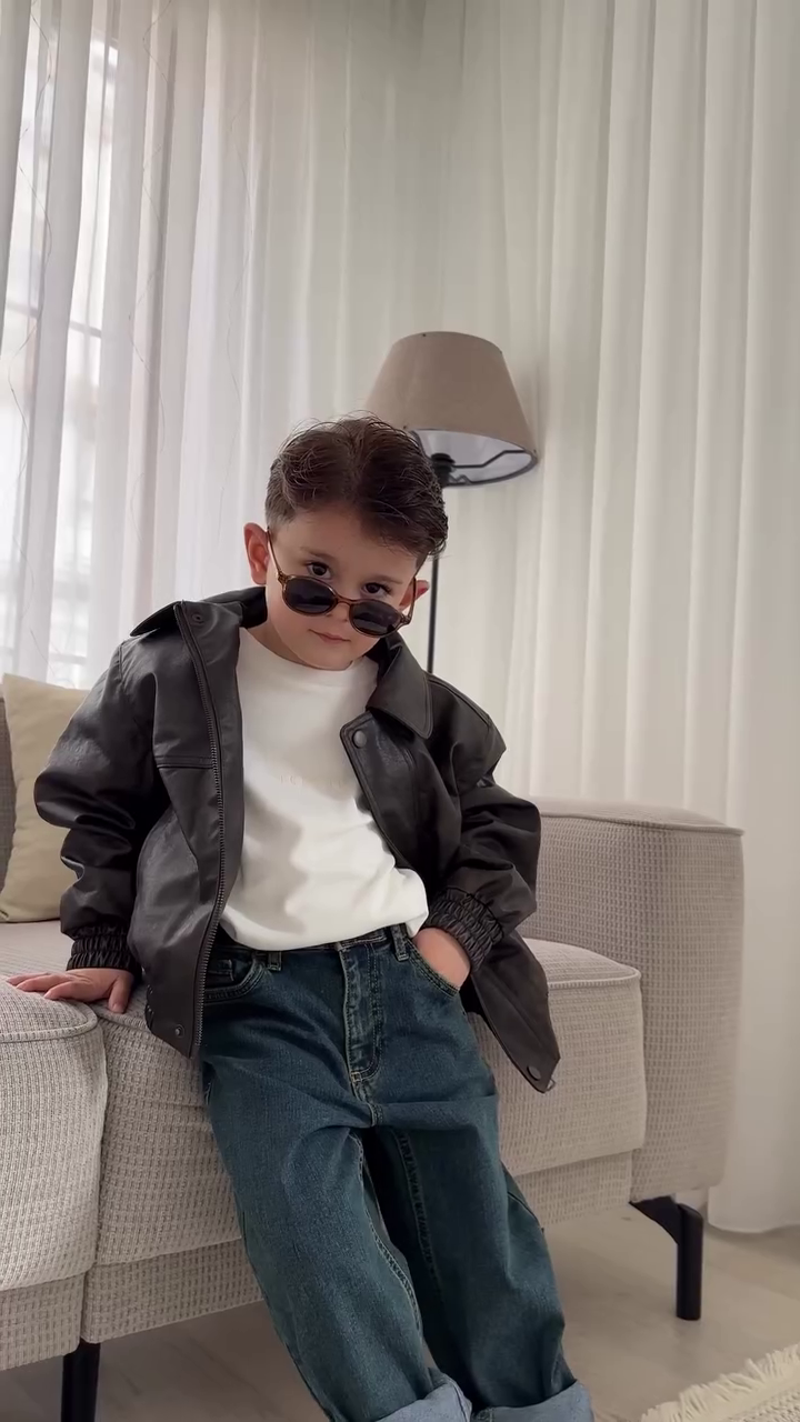 🕶️ Mini Rockstar Street Style Set – Kids Leather Jacket Outfit