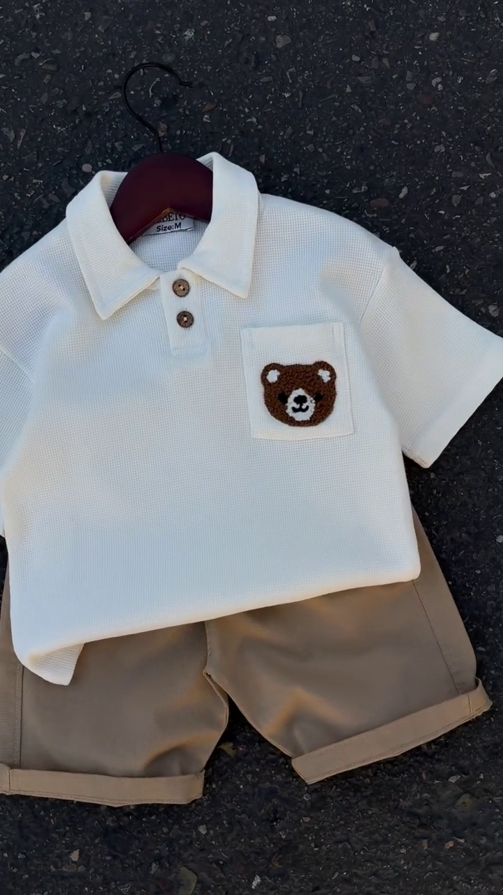 🐻 Little Bear Classic Polo Set – Cute Kids Summer Outfit