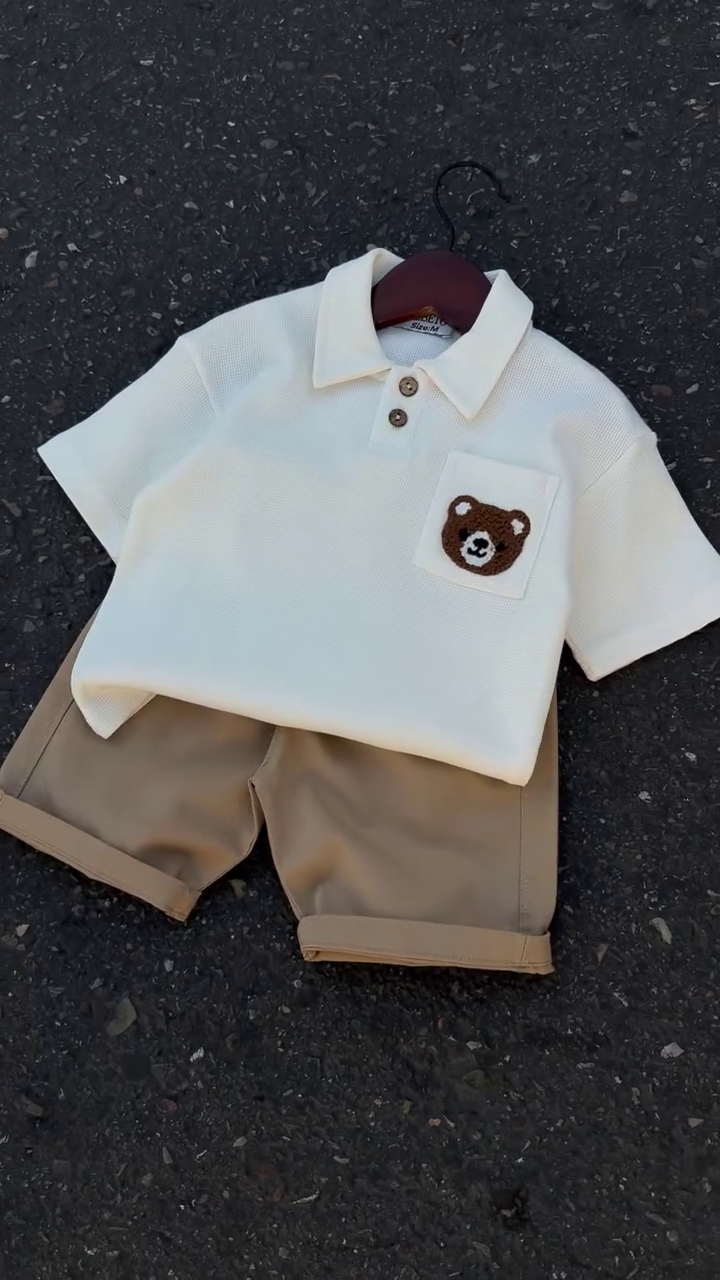 🐻 Little Bear Classic Polo Set – Cute Kids Summer Outfit