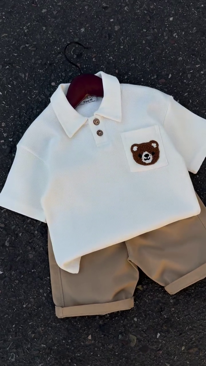 🐻 Little Bear Classic Polo Set – Cute Kids Summer Outfit