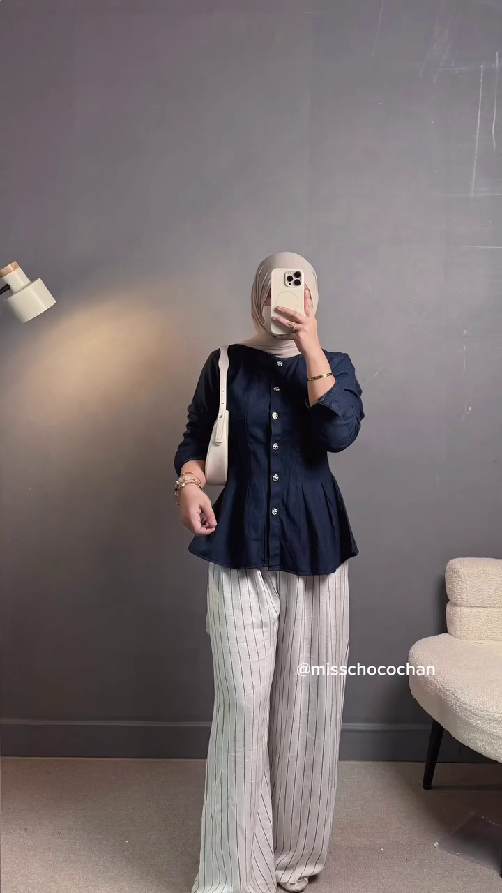🌙 Midnight Elegance Peplum Top & Stripe Pants Set – Chic Modest Co-ord 🌙
