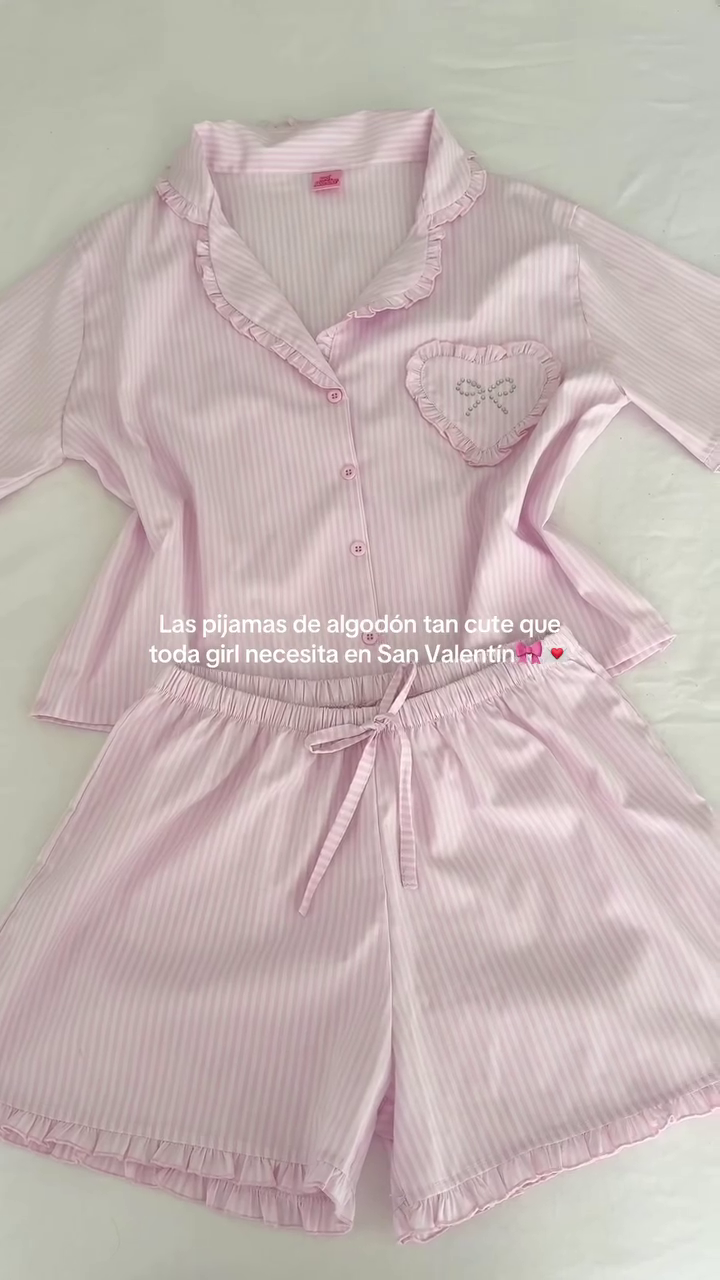 💗 Blush Candy Striped Cotton PJ Set – Cute & Cozy Dreamwear 💗