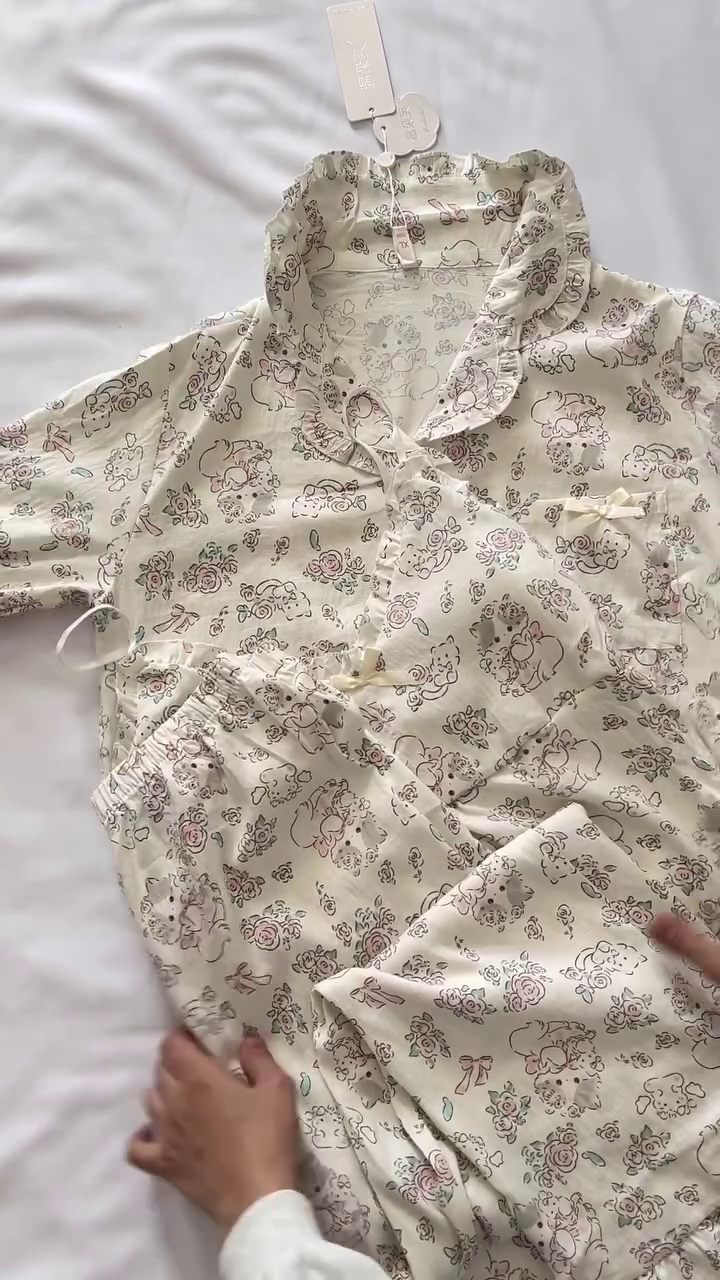 🌸 Pastel Garden Stripe Cotton PJ Set – Cute & Cozy Dreamwear 🌸