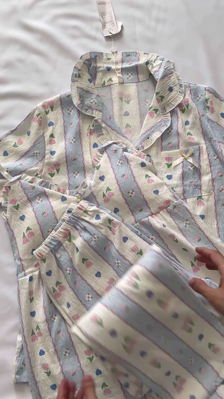 🌸 Pastel Garden Stripe Cotton PJ Set – Cute & Cozy Dreamwear 🌸