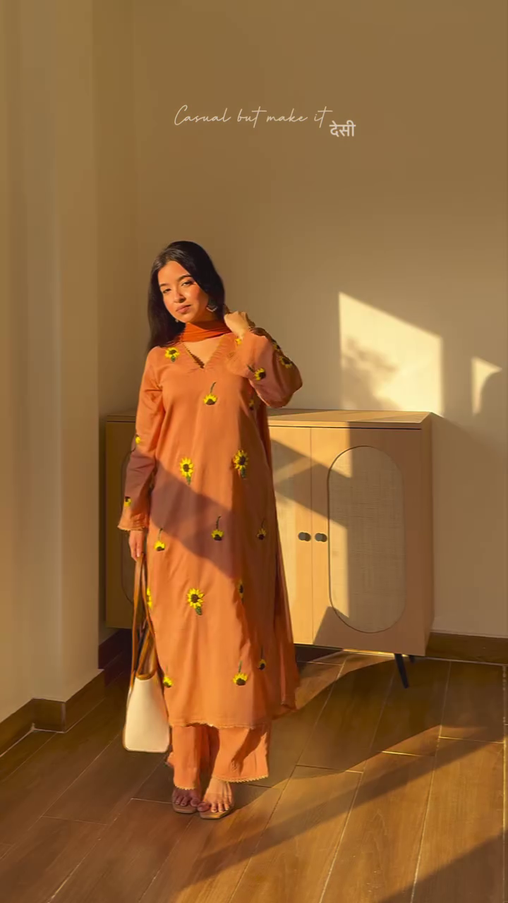 🌻 Rustic Sunflower Embroidered Kurta Set – Casual Desi Elegance with a Modern Twist 🍂✨
